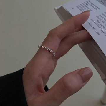 戒指 戒子 食指戒 S925通體純銀鏈條開口戒指 可調節鏈紋素戒 簡約輕奢疊戴銀戒 日常百搭飾品 女生戒指 戒指女 指環
