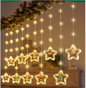 聖誕節裝飾品星星雪花創意窗簾燈串掛件櫥窗店鋪吊飾場景布置掛飾