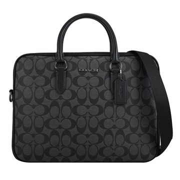 COACH LIAM 經典C LOGO印花寬背帶商務兩用公事包(黑灰)