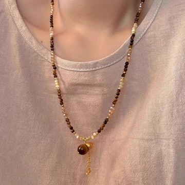 【葫光映心】金黃招財虎眼石葫蘆水晶項鍊/毛衣鍊