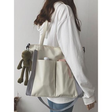 通勤大容量包包女質感帆布包女夏斜跨大包輕便流行大學生上課書包