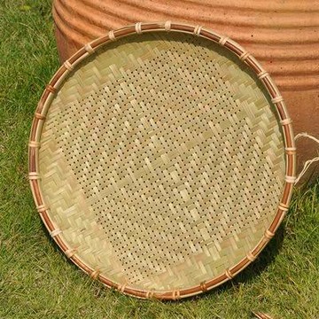 【細孔淺篩-C款42-頭層竹青皮-直徑42-孔徑0.2cm-1個/組】竹編竹製品竹匾竹篩子圓簸箕繪畫匾晾曬篩竹道具-38009