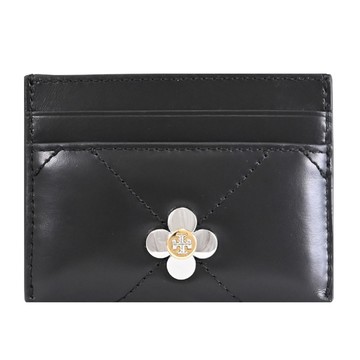 TORY BURCH 165049 四葉草LOGO絎縫皮革隨身卡片夾.黑色