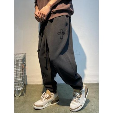 300斤大碼男裝美式重磅潮牌休閑衛褲時尚潮牌十字架束腳運動褲INS