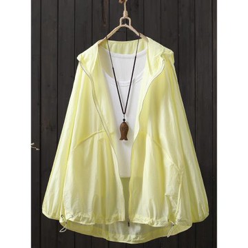 寬松大碼連帽純色輕薄開衫外套女夏季2025新品戶外防曬衣女空調衫