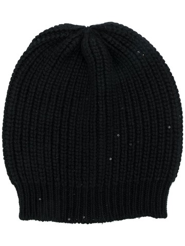 Brunello Cucinelli - sequined rib knit beanie - women - Cashmere/Silk/Polyamide - L - Black