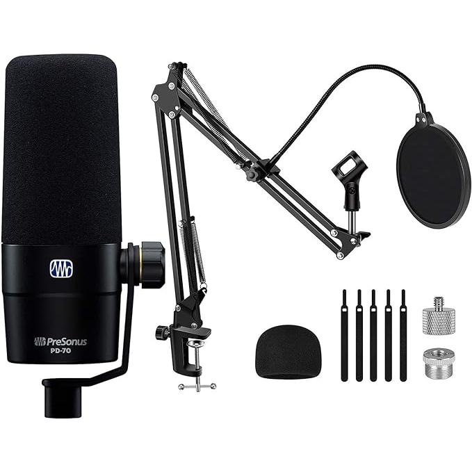 PreSonus PD-70 Dynamic Cardioid Broadcast Microphone, InnoGear Microphone Stand Set Bundle