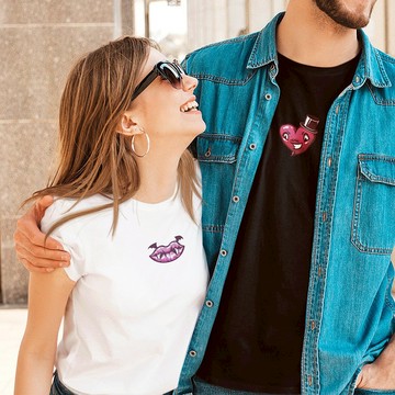 柔棉圓領純棉白色情侶閨蜜T恤 |惡魔之吻&紅心怪傑克  五種尺寸齊