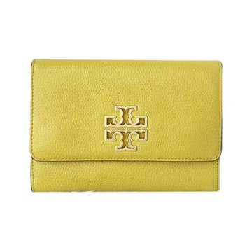 【TORY BURCH】雙T-LOGO翻蓋皮革斜背包-黃