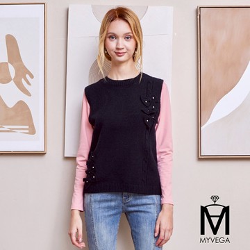 【MA】立體蝴蝶結前短後長針織背心-黑