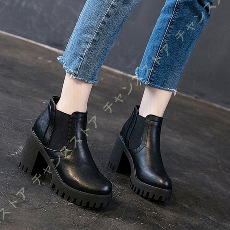 レディース ショートブーツ ハイヒール ブーティ シューズ ラウンドトゥ チャンキーヒール 10cmヒール 幅広 甲高 スリッポン チェルシーブーツ レザー 本革 黒 通販 Lineポイント最大0 5 Get Lineショッピング