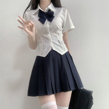 8632 用戶收錄🔖新款收腰襯衫純欲風小個子長袖短袖白色彈力襯衫jk制服襯衫裙套裝Z46C