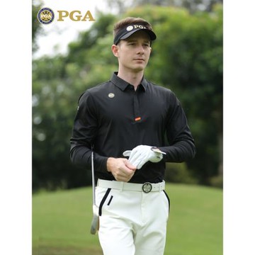 美國PGA 高爾夫男士長袖T恤秋冬新款運動球衣 柔軟彈力 暗扣設計
