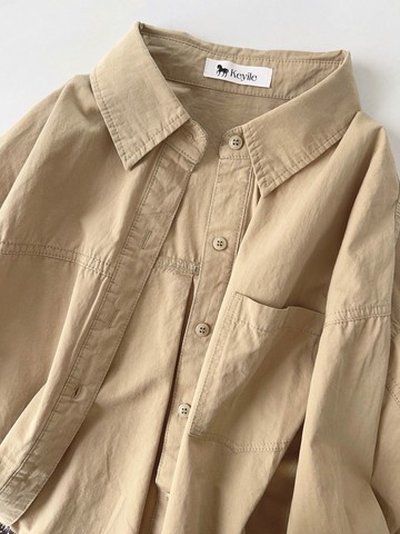 襯衫外套卡其色純棉內搭疊穿女寬松顯瘦中長款時尚百搭打底襯衣春秋款新款【倪醬】