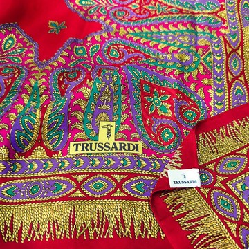 TRUSSARDI 古董真絲絲巾，巴洛克佩斯利圖案，送禮佳品 (35 英吋)