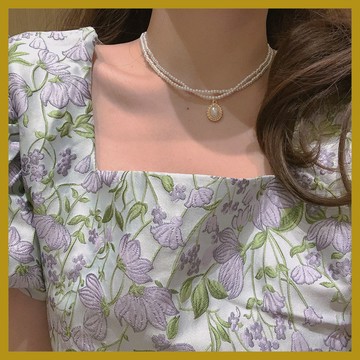珍珠項鏈 巴洛剋複古宮廷風優雅複古法式雙層choker頸鏈鎖骨鏈飾品