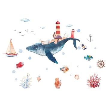 裝飾壁貼 鯨魚燈塔海洋風  80g  北歐風海底世界 混合