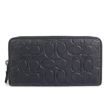 COACH ACCORDION 烙印LOGO皮革拉鍊長夾(黑色)