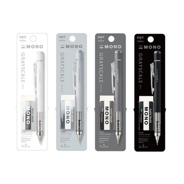 (限定)蜻蜓Tombow MONO GRAYSCALE 自動鉛筆+橡皮擦-黑/白/淺灰/深灰