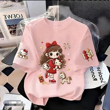 本期必入~短袖夏季新女孩寶寶t恤洋氣兒童卡通女孩百搭衣服印花上衣 女童上衣 夏天短袖T恤 韓版打底衫 可愛上衣 中小童