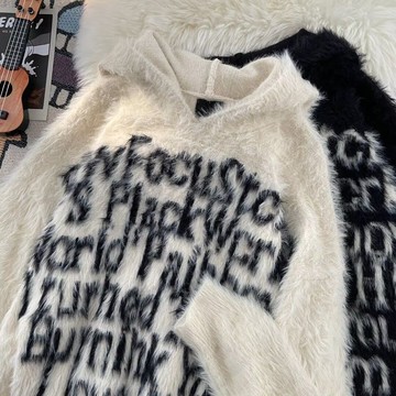 時尚潮流保暖字母毛衣男秋冬新款休閒百搭寬鬆長袖上衣男