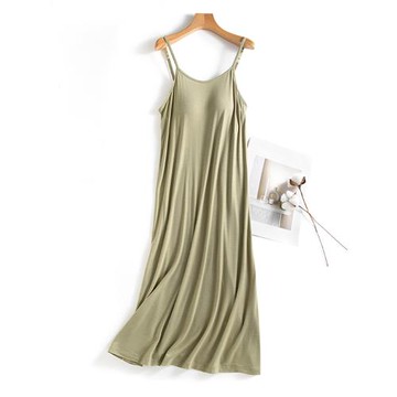 女夏莫代爾純色帶胸墊吊帶裙文胸罩杯一體短裙睡衣睡裙無袖家居服