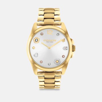 Coach 花舞晶鑽氣質腕錶-奢華金 CC91