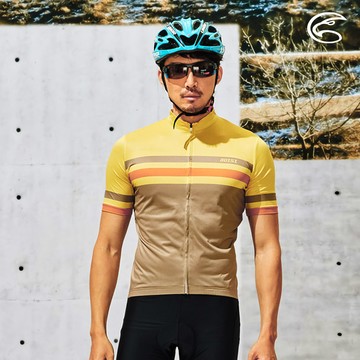 ADISI 男抗UV快乾短袖自行車衣ABL2192204 (S-2XL) 黃棕色 / 輕量 吸濕排汗 速乾 抗紫外線 防曬 反光