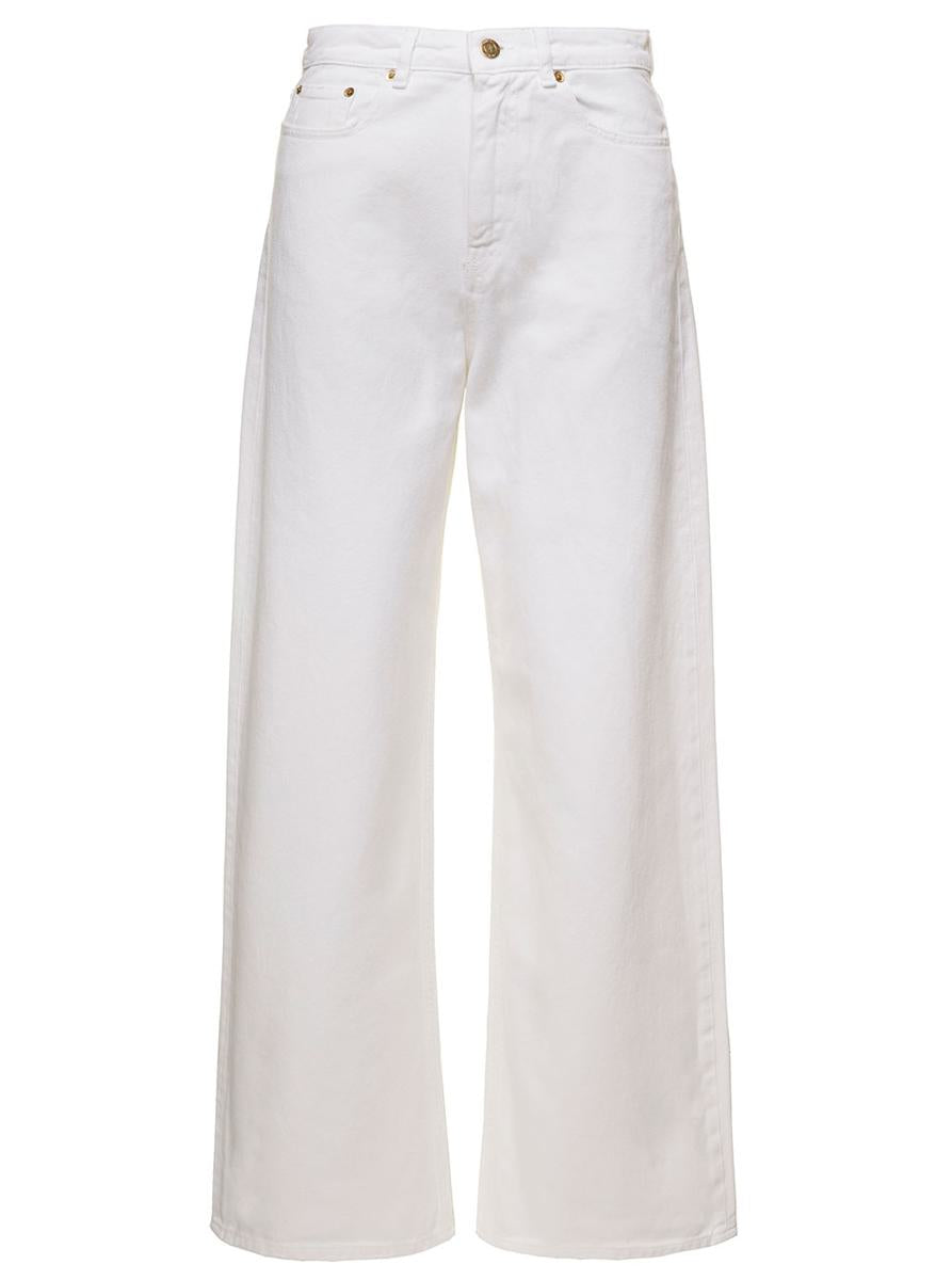 White Wide 5-Pocket Jeans in Cotton Denim Woman