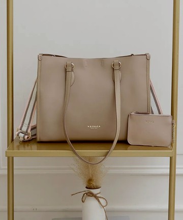【KINAZ】附零錢包多層斜背肩背托特包-微光燕麥-溫柔便利貼系列(BZ96394-34)