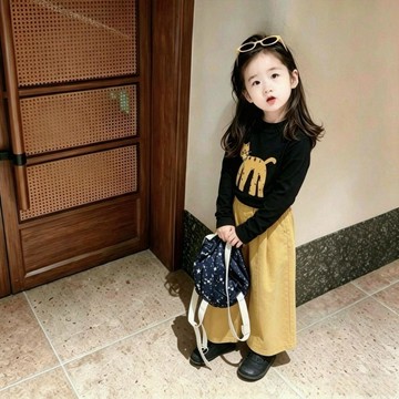 Mini baby🌷童裝女童套裝秋季兒童小貓咪印花長袖T恤寶寶闊腿褲