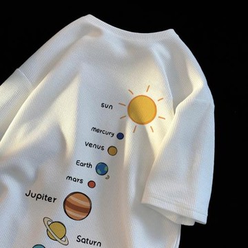 華夫格短袖t恤男夏季港風寬松大碼潮牌上衣ins百搭休閑學生體恤衫