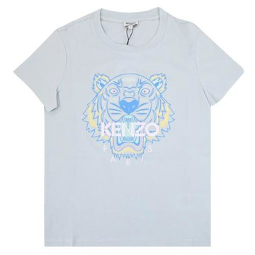 KENZO 2TS721 燙印撞色虎頭標誌棉質短T恤.淺藍