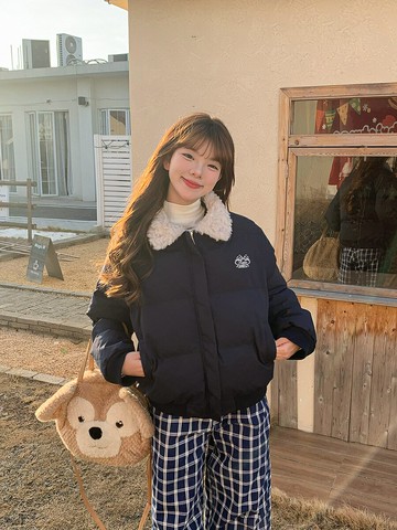 UFAD美式復古羊羔毛翻領短款棉服女小個子冬季加厚保暖棉衣外套潮【雲木雜貨】