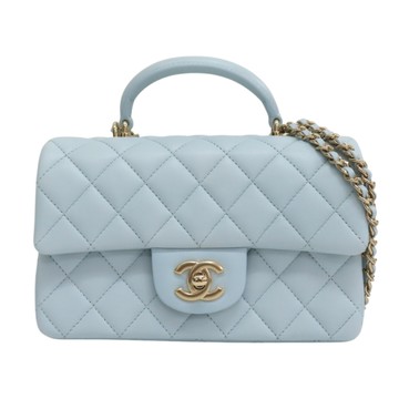 CHANEL 香奈兒 藍色 菱格紋 羊皮 Mini Coco Handle 鍊帶 兩用包 AS2431 【二手名牌BRAND OFF】