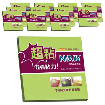 N次貼 便條紙 62747 螢光綠 超強黏性 適用多種材質表面  12本  1組