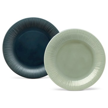 NORITAKE 針葉林-沙拉盤21cm(松柏灰/青杉藍)-2色任選2入禮盒 - 松柏灰x2