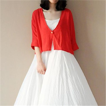 夏季女裝文藝棉麻大碼寬松開衫短款外套薄七分袖遮陽防曬衣衫百搭