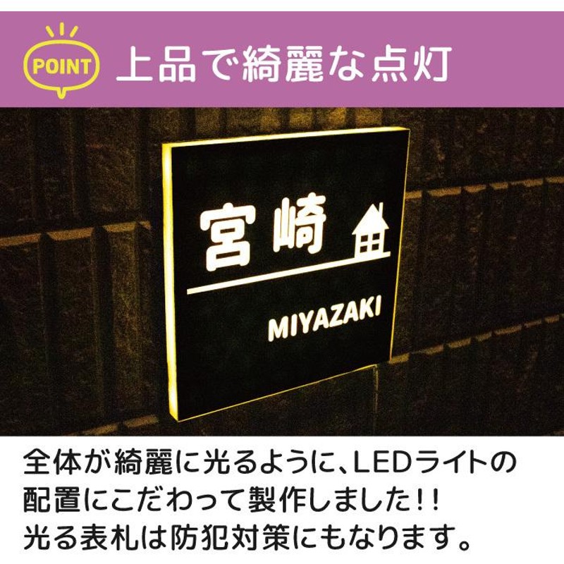 表札 オーダーメイド 光る表札 オリジナル おしゃれ デザイン LED ライト ソーラー 照明 太陽光 自動点灯 戸建 マット 看板 表札24  order-made-plate-led | LINEブランドカタログ