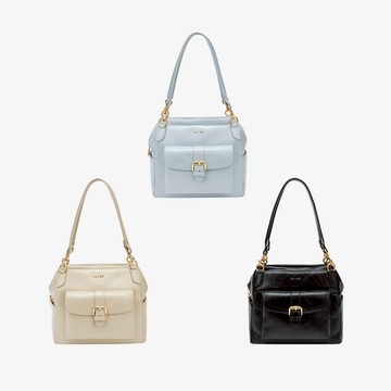 S'AIME 拉鍊式開口摺邊軟包 拉鍊包 手提包 斜背包 肩背包 大容量包包