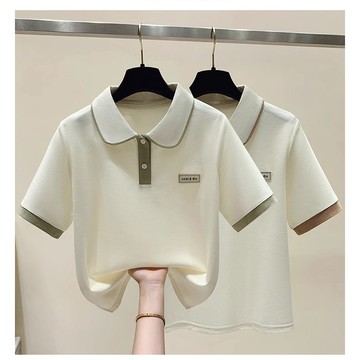 2026夏季新款POLO領短袖T恤女韓版寬鬆貼布小衆洋氣時尚百搭上衣