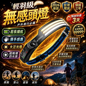 比羽毛還輕🍃強光感應頭燈 0.1KG超輕 無感頭燈 LED頭燈 戶外頭頂 廣角頭燈 爆亮遠射燈 登山燈 跑步頭燈 工地燈
