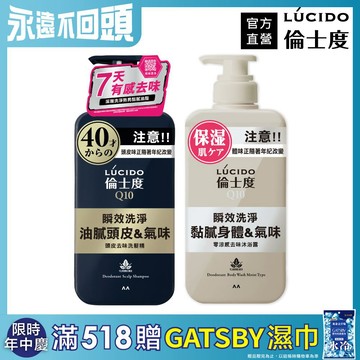 【日本LÚCIDO倫士度】零涼感去味洗髮沐浴組