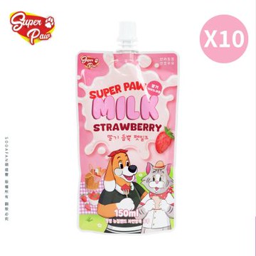 韓國Super Paw寵物牛奶0%乳糖_草莓150mlx10包
