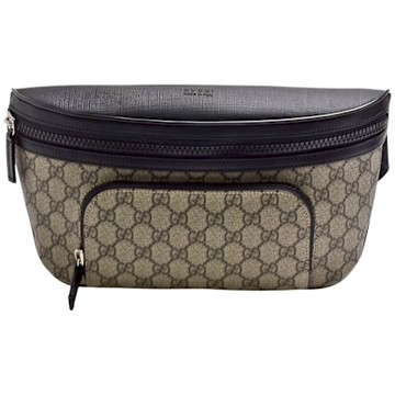 GUCCI 經典GG Supreme帆布拉鍊腰包/斜背包(大-黑色)