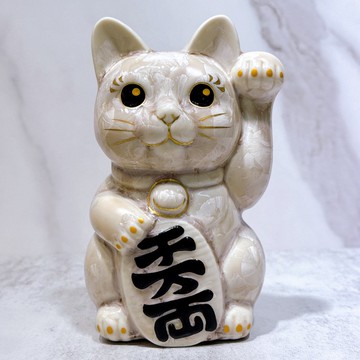【杏晶千万】日本清水燒招財貓 | 花結晶 杏 千万両 左