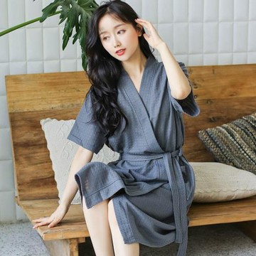 2024新款浴袍女春夏薄款短袖汗蒸館專用吸水速干睡袍家居服