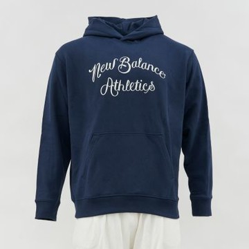 New Balance 男款 藍色 帽T 美規 運動 休閒 文字 上衣 連帽 長袖 MT51935NNY
