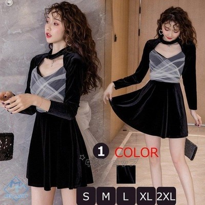 ワンピース レディース ショートワンピース 黒 無地ワンピース フレア チュールスプライス 長袖 蝶結び パーティードレス 成人式 二次会 食事会 きれいめ 通販 Lineポイント最大get Lineショッピング