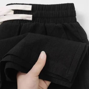 純亞麻男士休閑褲夏季薄款褲子男寬松直筒褲中國風松緊腰涼感長褲